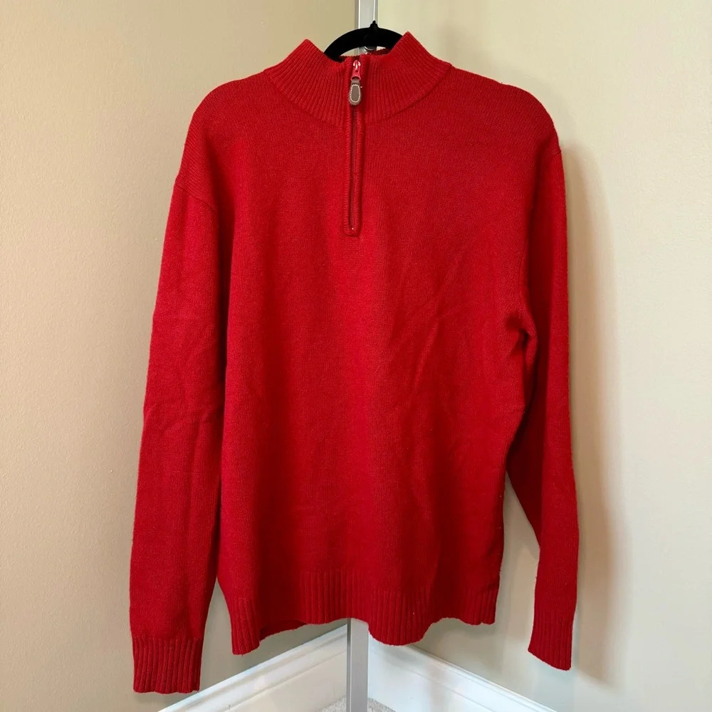 Jos A Bank Red Lambswool 1/4 Zip Sweater Size XL